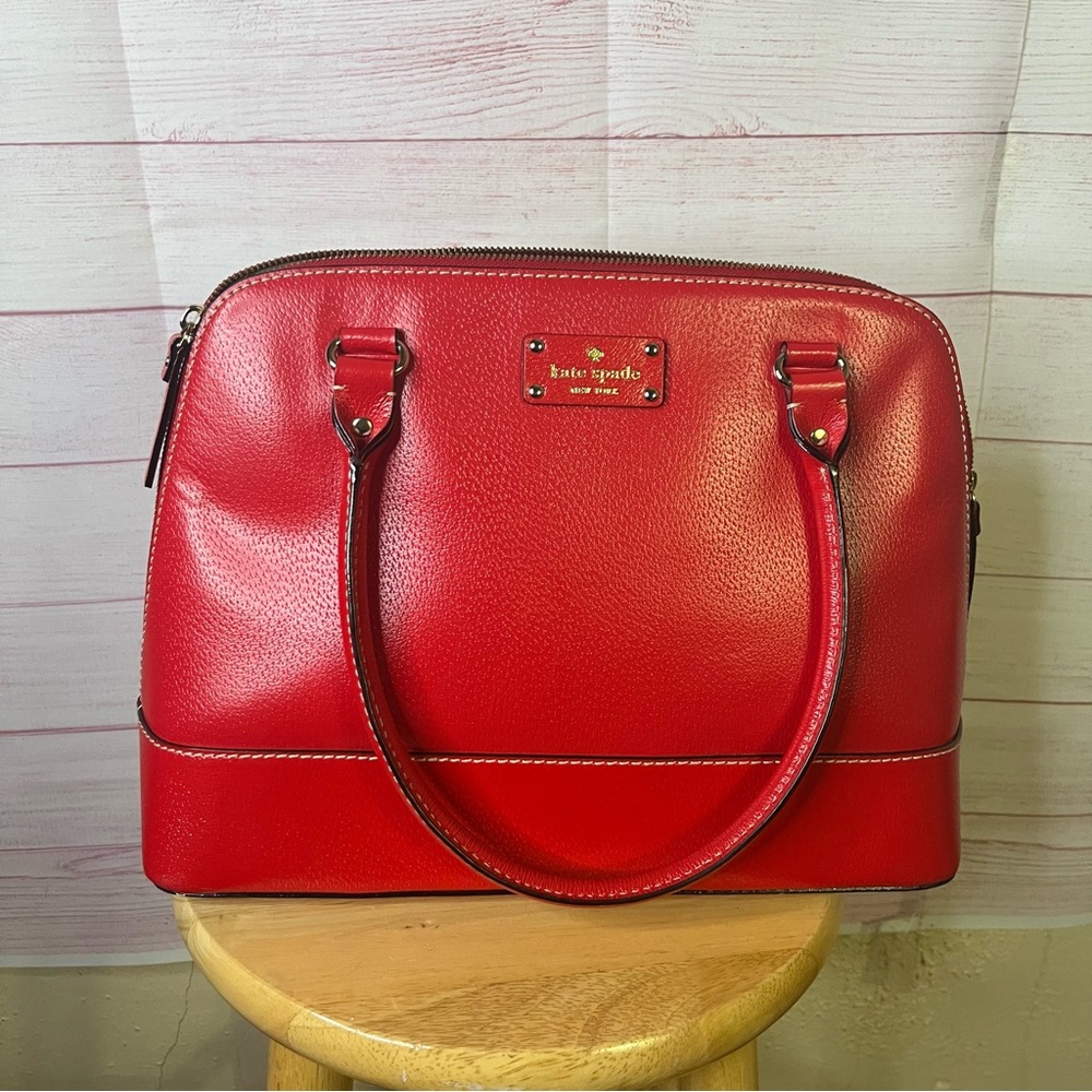 Kate Spade Red Leather Full Zipper‎ Around Satchel Hand Bag Purse